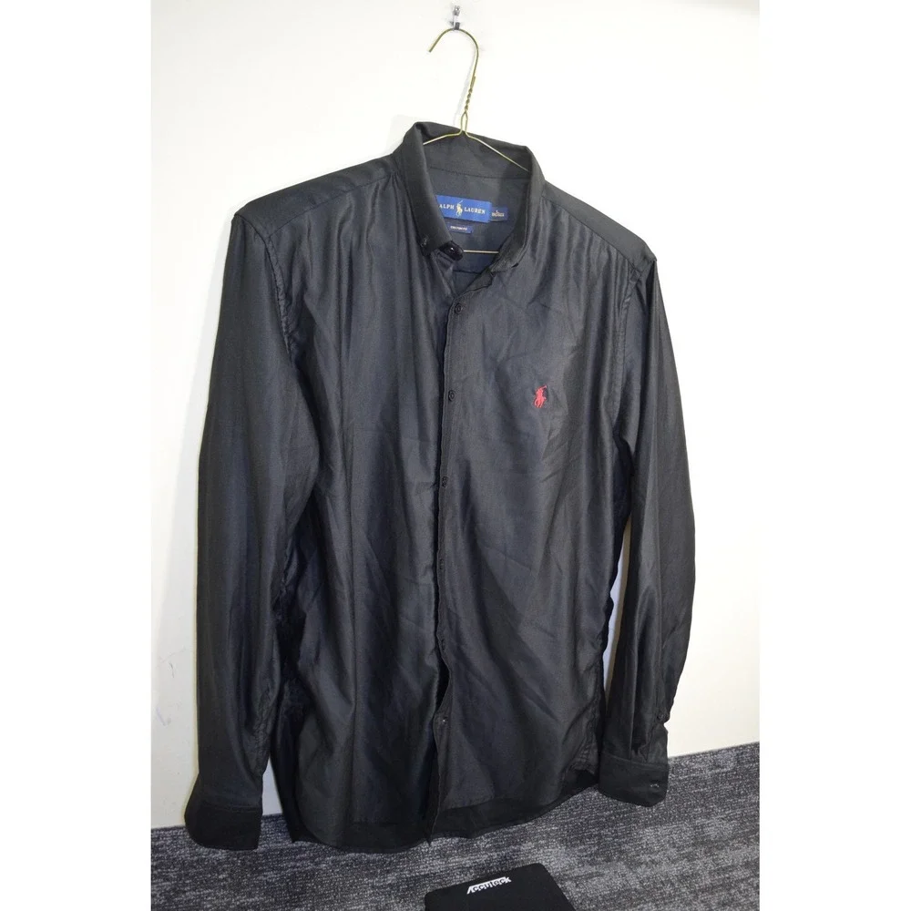 Polo Ralph Lauren SLIM FIT Long Sleeve Button Down Shirt MENS L Shiny Black